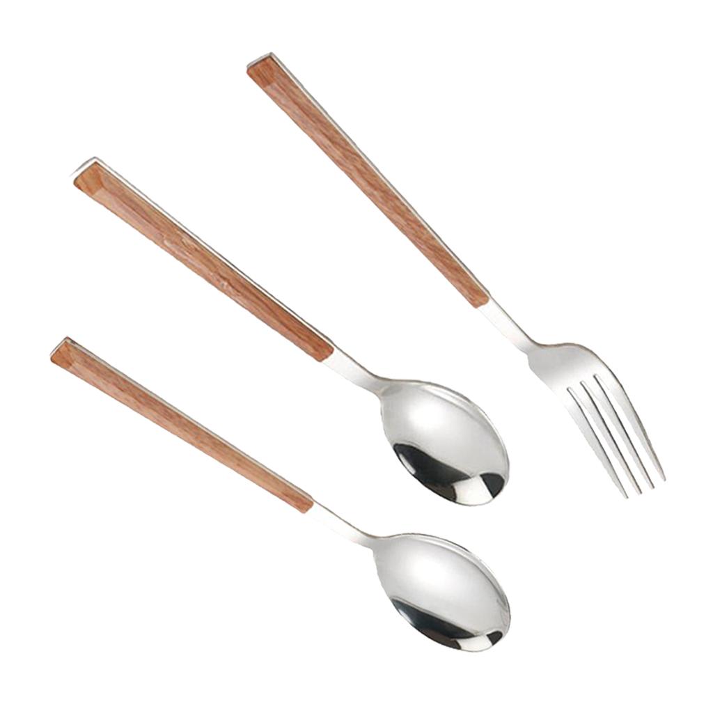 High Quality Stainless Steel Cutlery Flatware with Wooden Handle for Camping