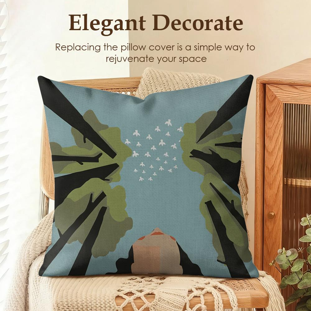Art City Loneliness Girl Lucky Cushion Cover Natural Linen Organic Fabric DoubleSided Printing Sofa Home Decor Gift Pillow Case