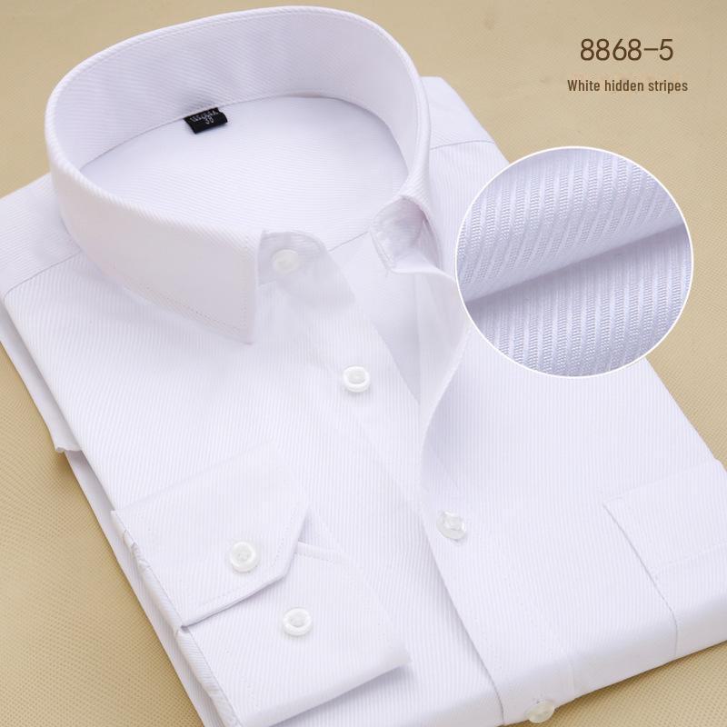 "Men's Long-Sleeved Black and White Business Slim-Fit Shirt with Solid Color or Printed Design"