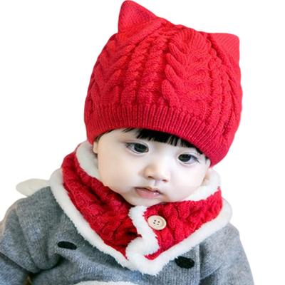 Miaotti Gorro de Punto para Bebé y Calentador de Cuello Set para Clima Frío con Talla Única para Todas las Edades Recién Nacidos, Invierno, Protección, Orejas, 0-2 (rojo)