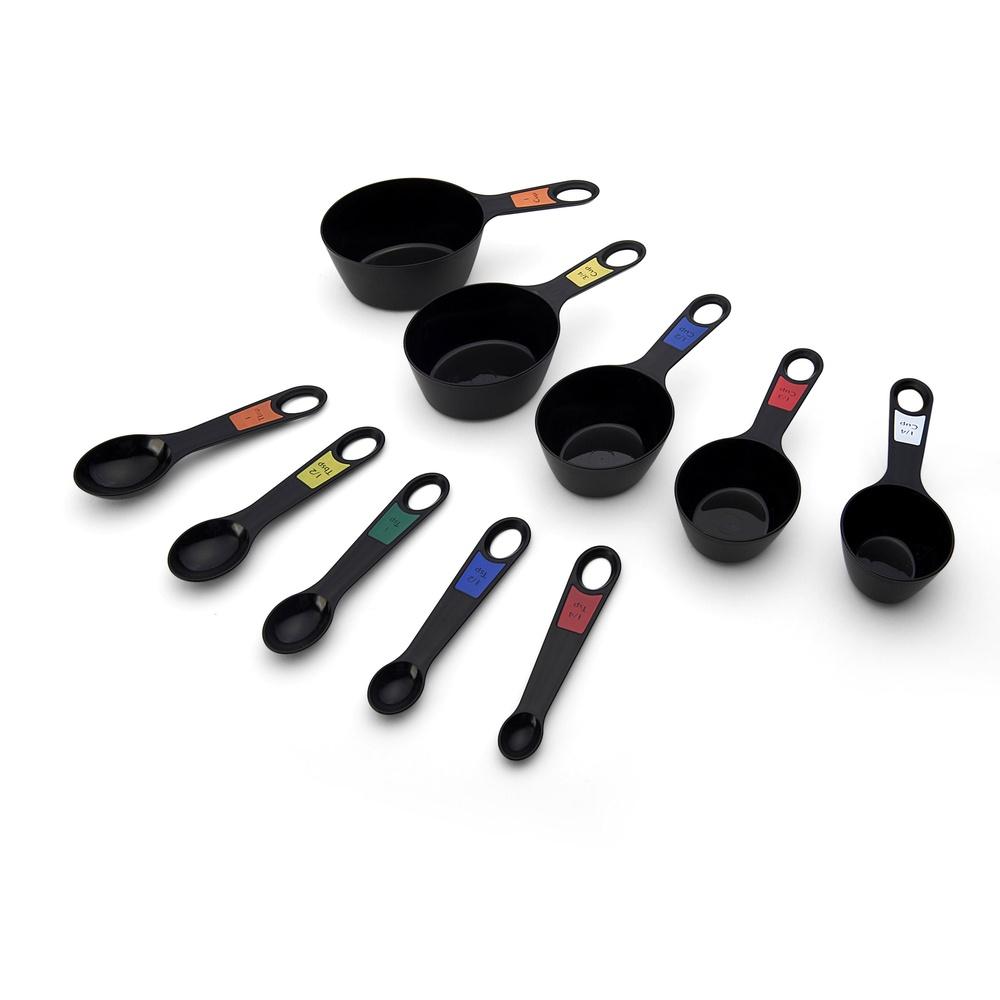 Professional 10 Piece Plastic Nesting Measuring Cup and Spoon Set Black