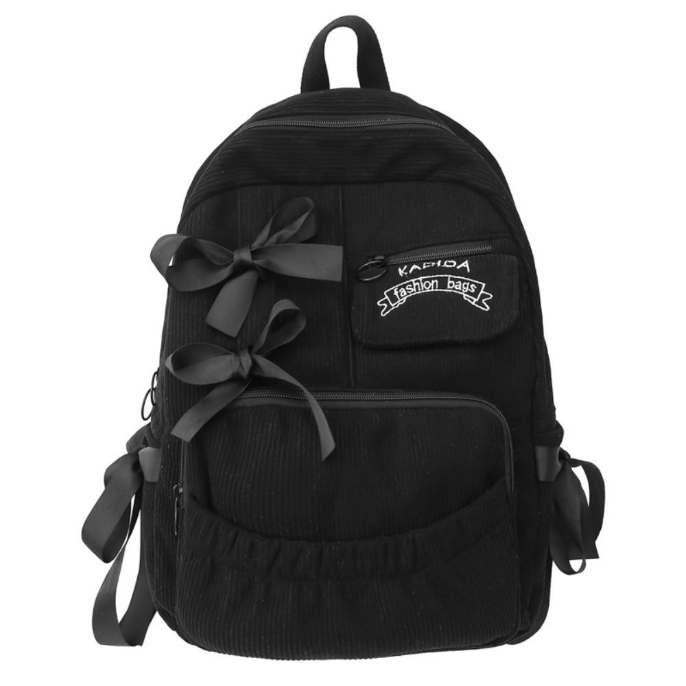 

Portable Bow Knot Student Backpack Pleated Adjustable School Bag Large Capacity School Backpack чёрный