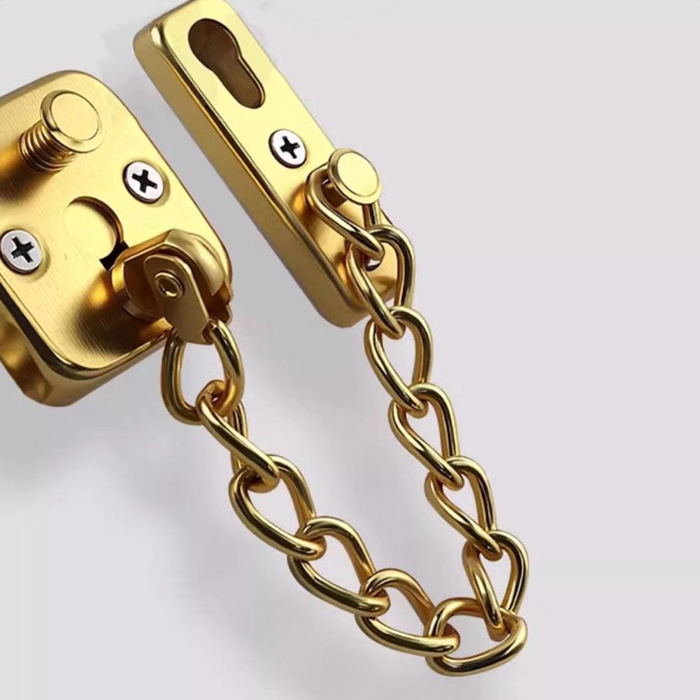 Polished stainless steel door chain lock with door bolt and inclusive installation accessories for home security