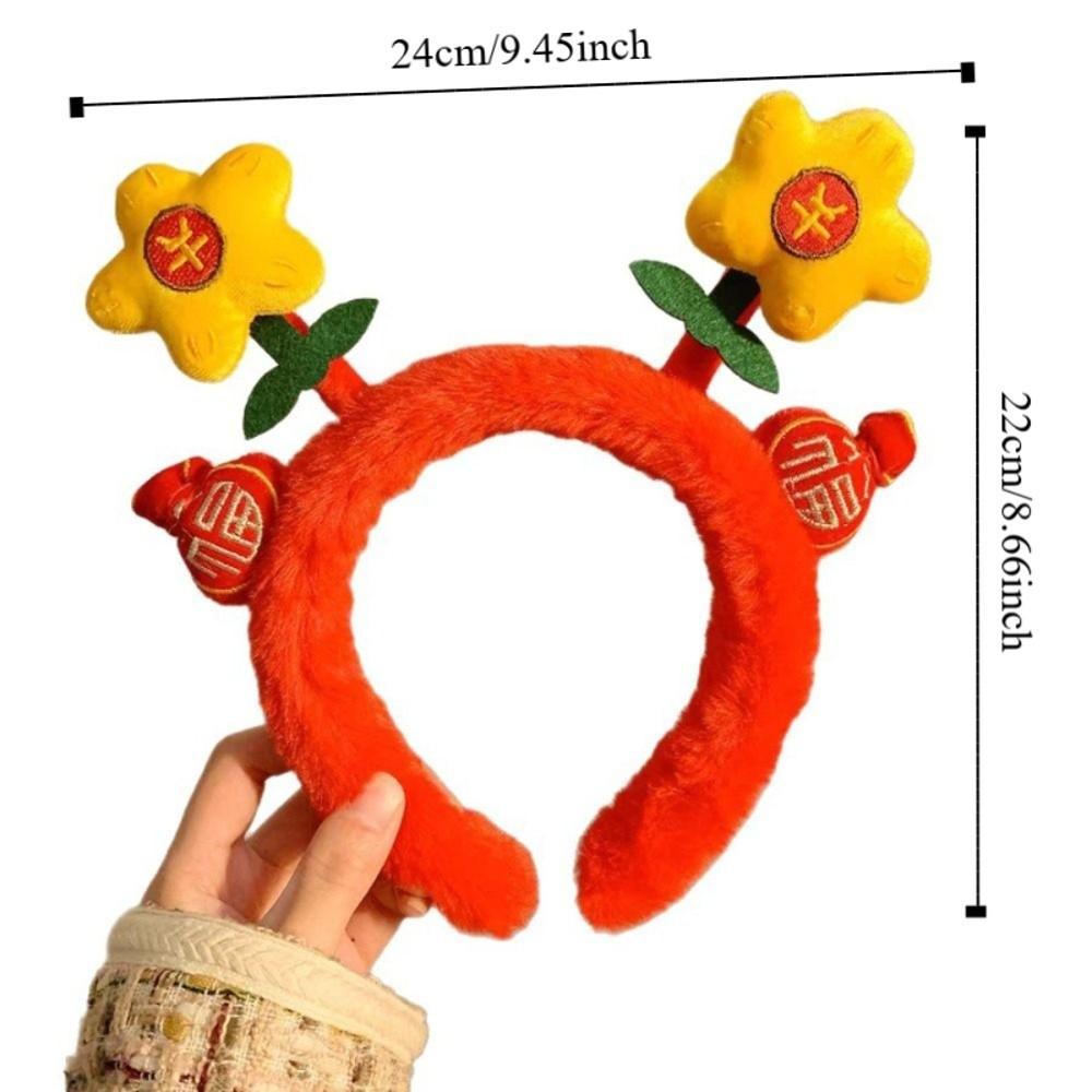Chinese Style New Year Red Plush Headband Wealth Flower Girls Face Wash HairBand Fashion Sweet Children Hair Hoop Photo Prop