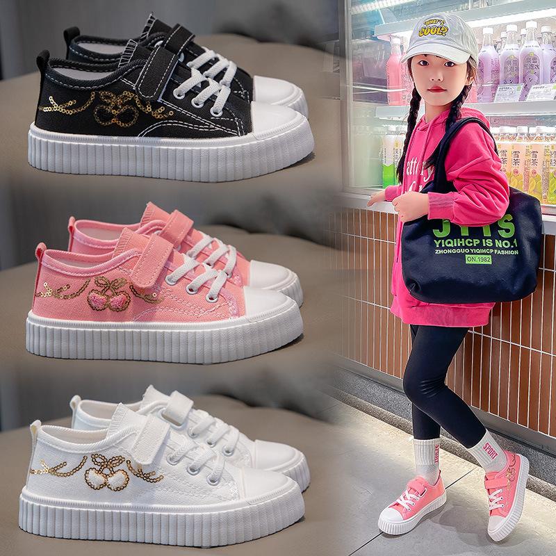 Girls' Canvas Shoes Autumn New Fashion Casual Children's Girls' Shoes Soft Sole Breathable and Comfortable Boys Low-top Classmates
