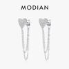 MODIAN 925 Silver Sparkling CZ Hearts Long Tassel Chain Trendy Daily Stud Earrings For Women Fine Jewelry Gifts