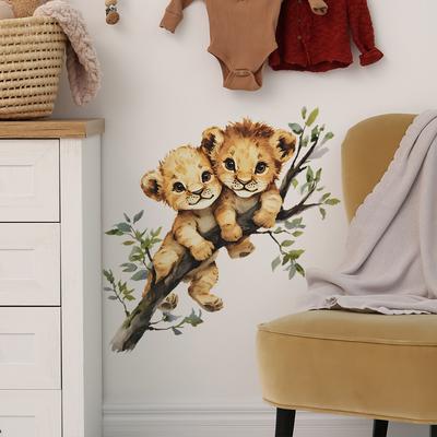 Cartoon Lion On Branch Wall Sticker Self-Adhesive Removable Home Decor Art