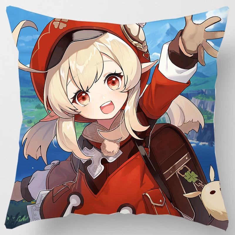 Genshin Impact Cushion Cover Back Support Pillow Case Soft Sofa Decoration 18in