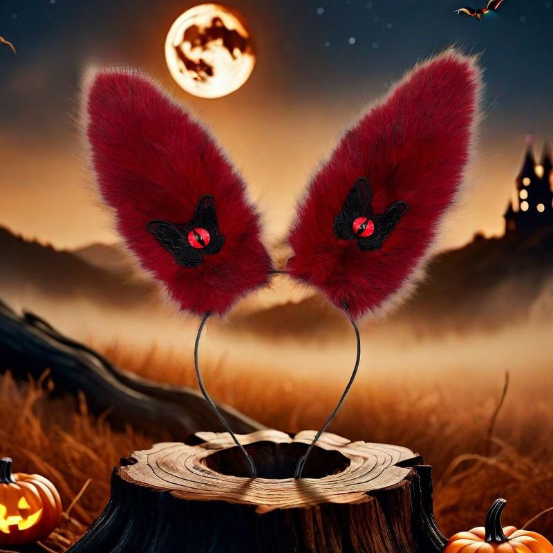 Halloween Korean-style plush rabbit ear headband, handmade animal ear demon eye Easter hair accessory, headband, and headdress