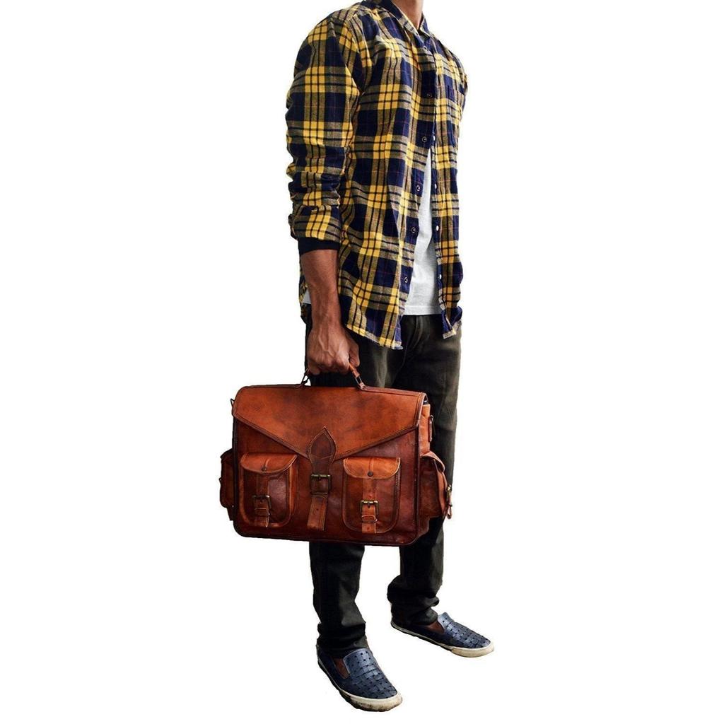 Leather Messenger Bag Laptop Bag Computer Case Shoulder Bag for Men & Women