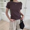 New Arrivals Open Run Women Spandex Blend CoTTon BoaT Neck ShorT Sleeve T shirT