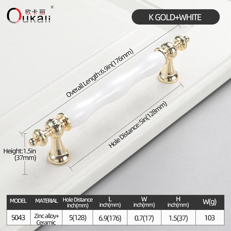 Oukali Classical Furniture Cabinet Handle Kitchen Drawer Ceramic White Handle Wardrobe Zinc Pull Handles