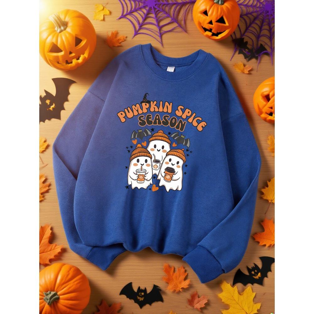 Ghost Pumpkin Spice Season Printed Ladies Sweatshirt Harajuku Costume Autumn Casual Halloween Pullover