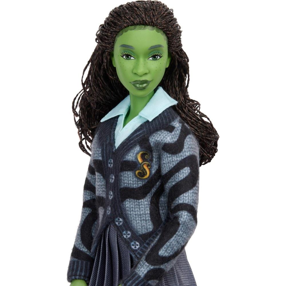 Mattel Wicked Elphaba Fashion Doll with Accessories Green Skin Braided Black Hair Articulated Removable School Uniform