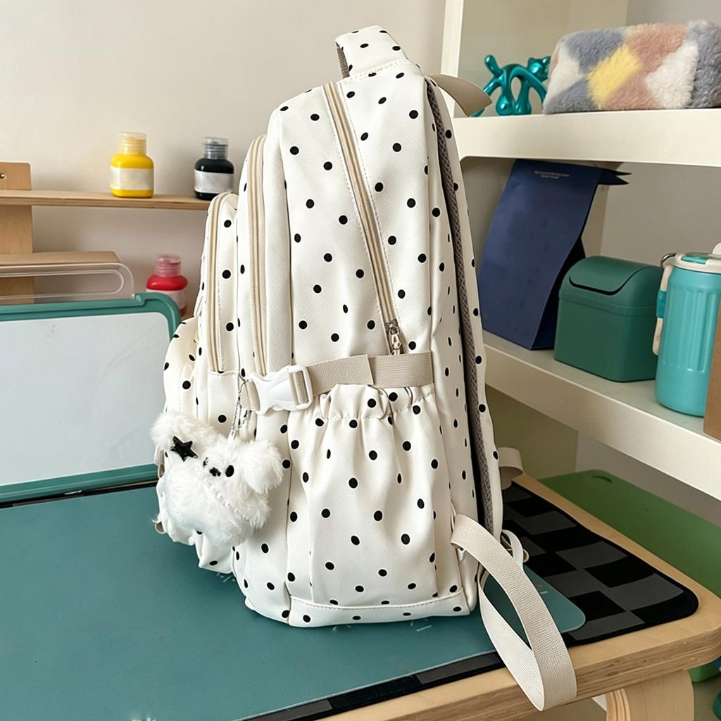 Girls Student Backpack with Polka Dot Color Block Design, Lightweight Bookbag with Padded Back Support for and High School Teens