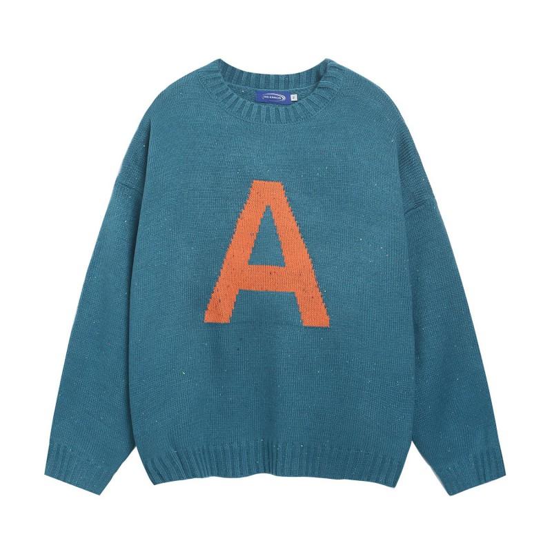 Oversized Relaxed Fit Acrylic Knit Sweater With Letter Print - Unisex Round Neck Long Sleeve Winter