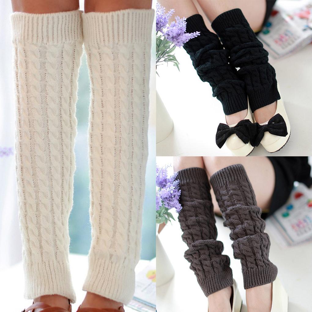 Winter Leg Warmers Twist Knit Knitted Long Boot Socks Solid Crochet Foot Cover