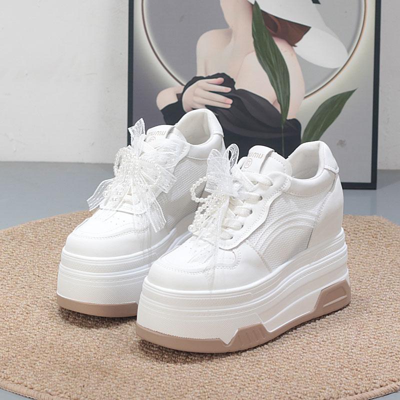 Fashion 10CM  Air Mesh Cloth Leather Ethnic Moccasins Vulcanize Native Flats Lace Up Shoes Chunky Sneaker Loafer Women Comfy