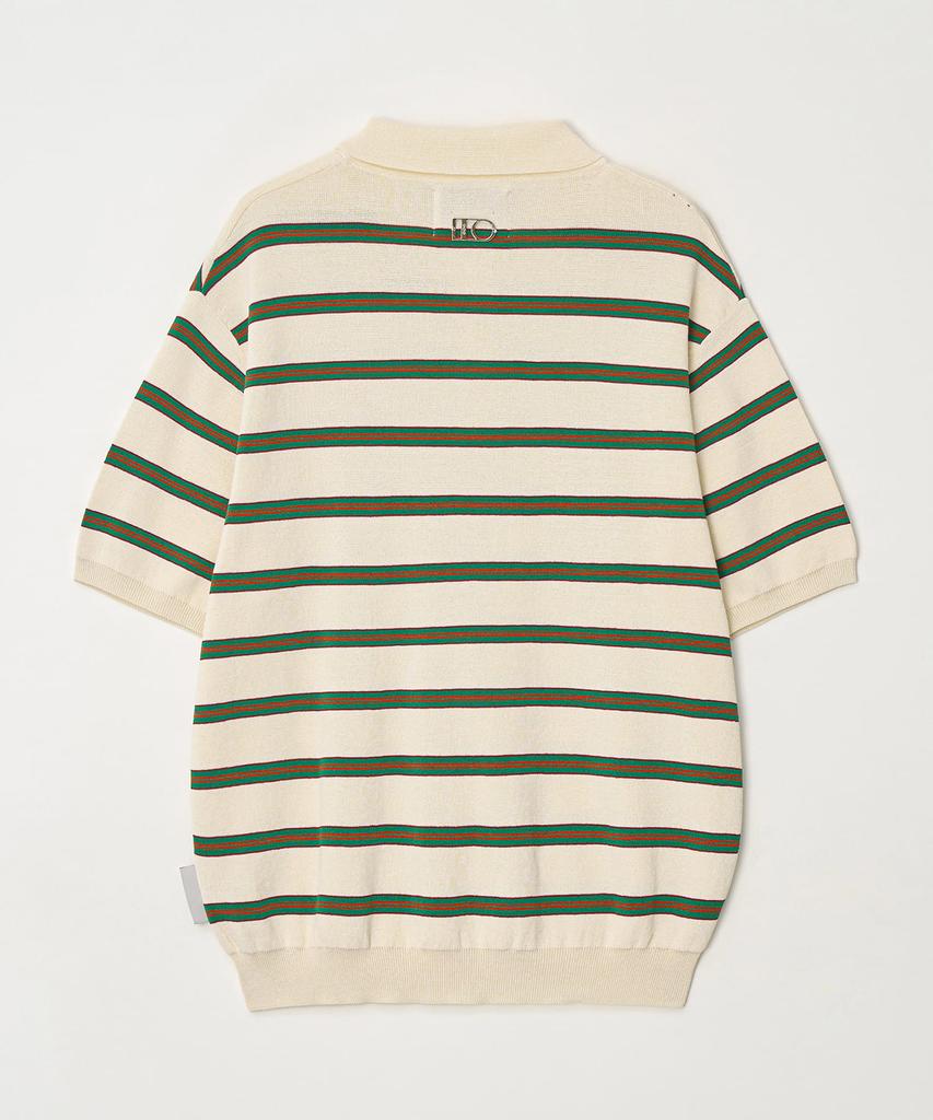 DTHIRTYONE Color Striped Short Sleeve Collared Knit (Green)