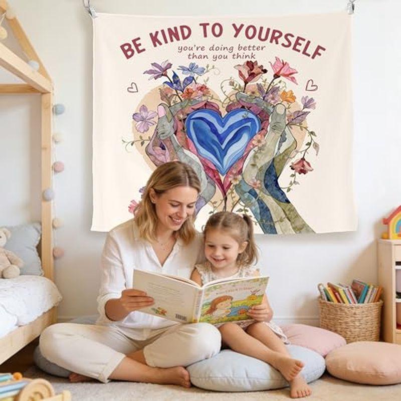 Gentle Treatment Self Love Flower Tapestry, Self Love Healing Slogan Wall Hanging, Bedroom Dormitory Decor