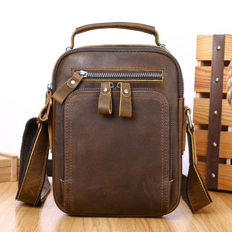 New Crazy Horse Leather Retro Premium Crossbody Bag Men's Head Layer Simple Casual Shoulder Small