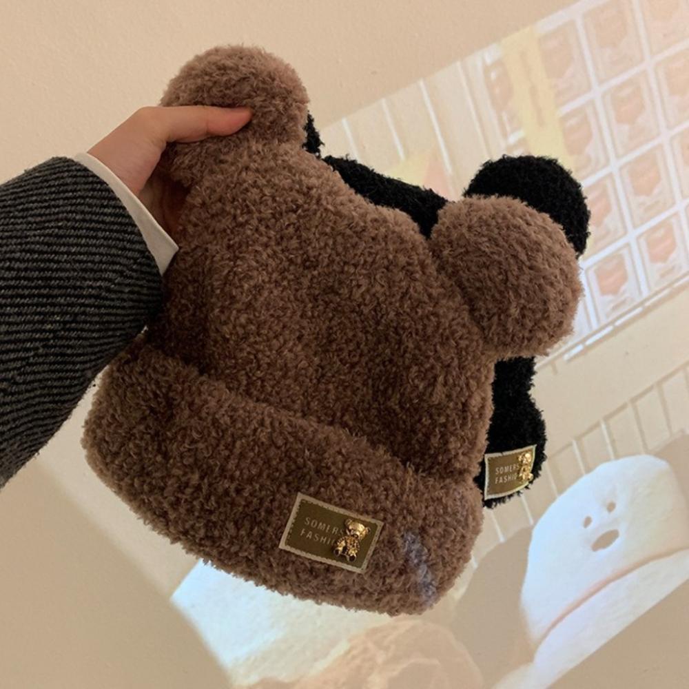 Little Bear Plush Hat with Thick Velvet for Autumn and Winter Cold Protection, Ear Protection, and Warm Knitted Hat