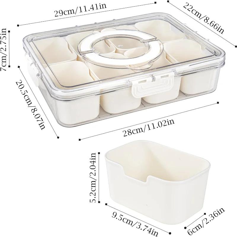8 Grid Snack Box Container Portable Travel Charcuterie Board with Lid Refrigerator Food Storage Box Organizer Candy Storage Tray