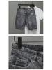 Boys' Slim Fit Light Blue Ripped Denim Shorts with Whisker Print