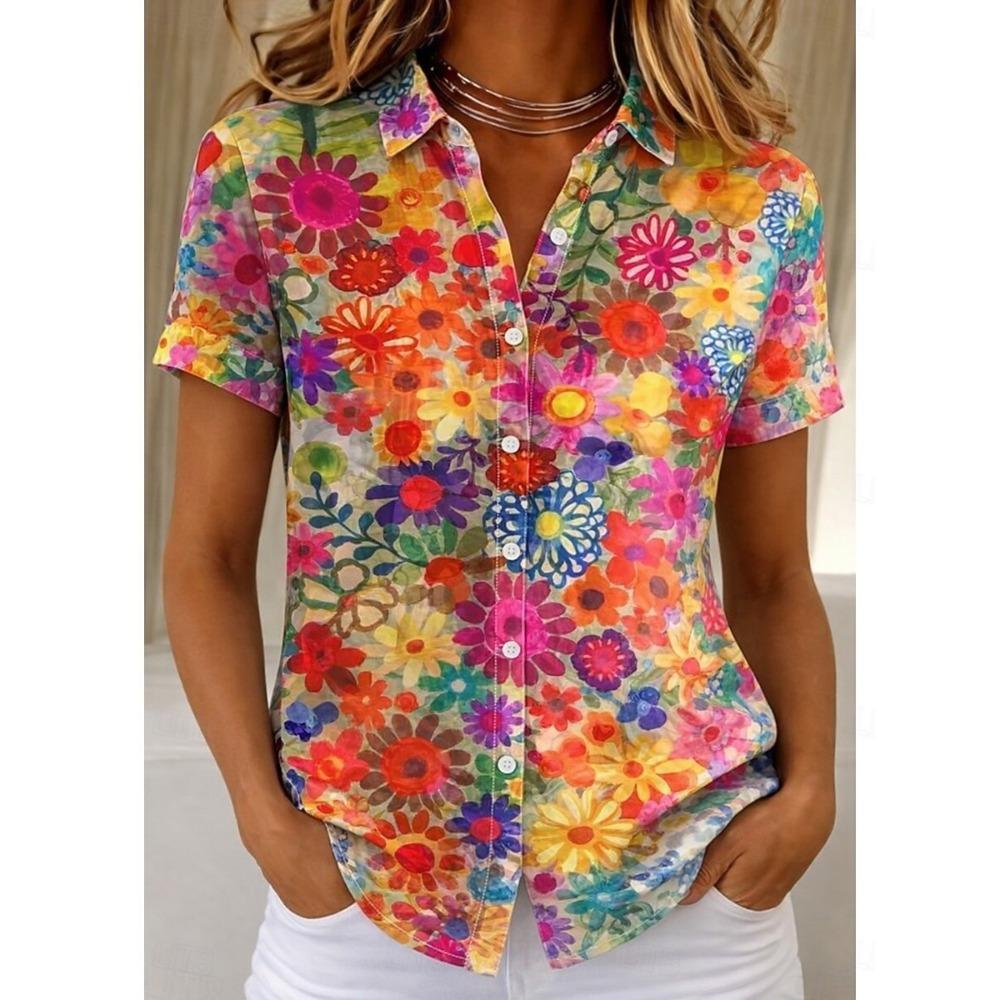 Women's Shirt Short Sleeve Floral Graphic Vintage Tropical Stylish Shirt Collar Regular Tops Daily Blue Yellow Pink Red Sky Blue Summer Spring