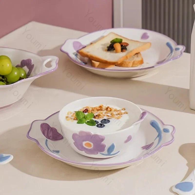 Creative Relief Flowers Ceramic Plates Luxury Restaurant Salad Dessert Plate Delicious Dishes Soup Bowls Exquisite Tableware