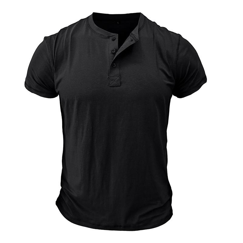 95%cotton T-Shirt Men Casual Summer Short Sleeve Henry Neck Mens T Shirts Fashion Basic Tshirt