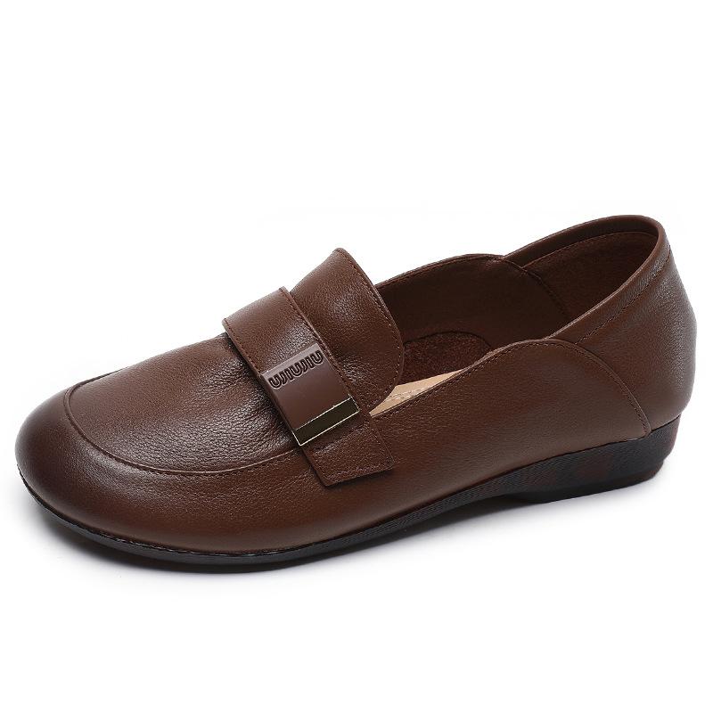 

Женские лоферы с круглым носком на плоской подошве, весенний новый стиль, из коровьей кожи, с мягкой подошвой, большого размера 43, туфли-одинарки, с квадратной пряжкой, туфли-бобы 43