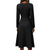 Women's Casual V Neck Midi Dress Long Sleeve Wrap Style Waistband Relaxed Fit Soft Fabric Comfortable Daily Wear