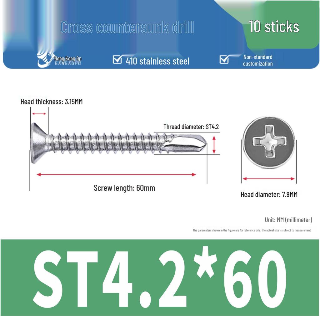 410 Stainless Steel Flat Head Phillips Self-Tapping Self-Drilling Screws