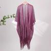 2025 Sparkling Rich Lady Tassel Shawl Cardigan Dress with Fashion Slit Scarf