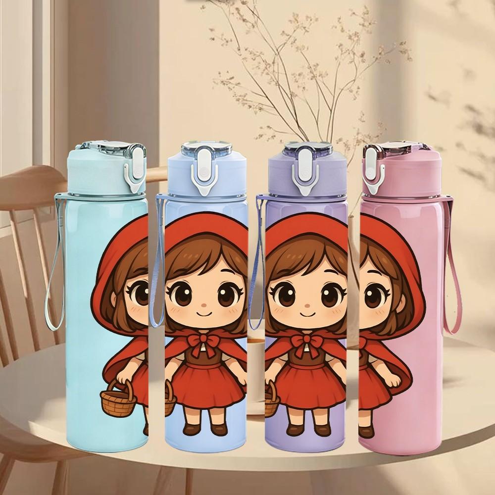 1PC Red Hood Little Red Riding Hood Print 750ml Color Plastic Sports Water Bottle Leakproof Flip Straw Lid Suitable for Sports Office Home Use