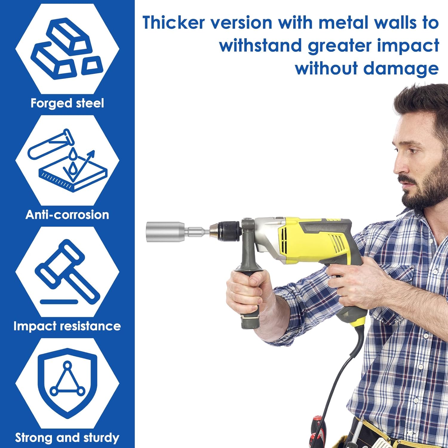 

Ground Rod Driver, 30/45/65mm Heavy Duty SDS-Plus T Post Ground Rod Driver Tool, Durable Hammer Drill Rod Converte, Forged Steel Drill Bit Driver for 30mm/1.18in