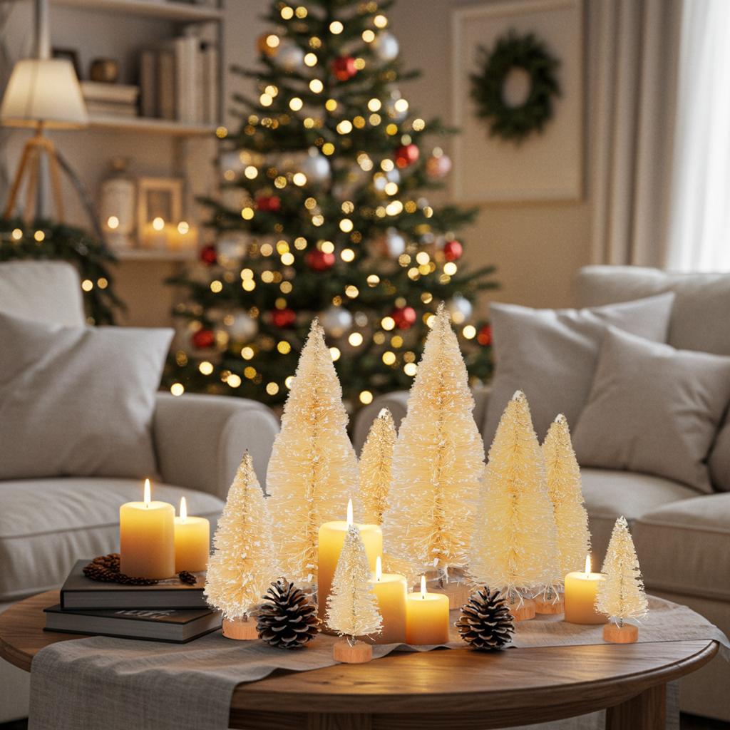OurWarm 8Pcs Mini Christmas Trees, Small Xmas Tree for Tabletop Xmas Decor Village Crafts Winter Holiday Table Decorations