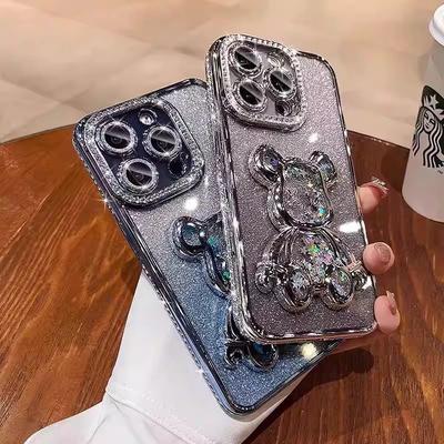 Applicable To Apple 17proMax Quicksand Violence Bear Mobile Phone Case Rhinestone Flash Powder IPhone 16 Anti Fall 15 Protection Case