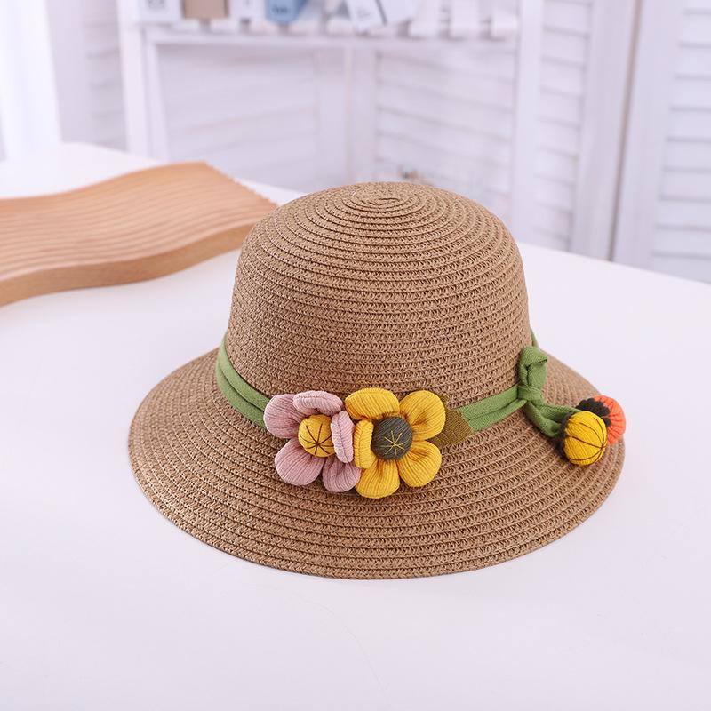 Hat female summer baby sun hat travel beach visor parent-child straw hat big brim children's basin hat sun protection