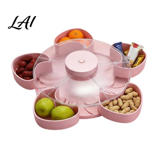 Rotating Party Platter Heart-Shaped Snack Tray with 5 Compartments 360 Degrees Spinning розовый