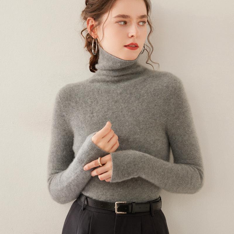 Women's Slim Fit Cashmere Knit High Neck Sweater Long Sleeve Wool Base Layer