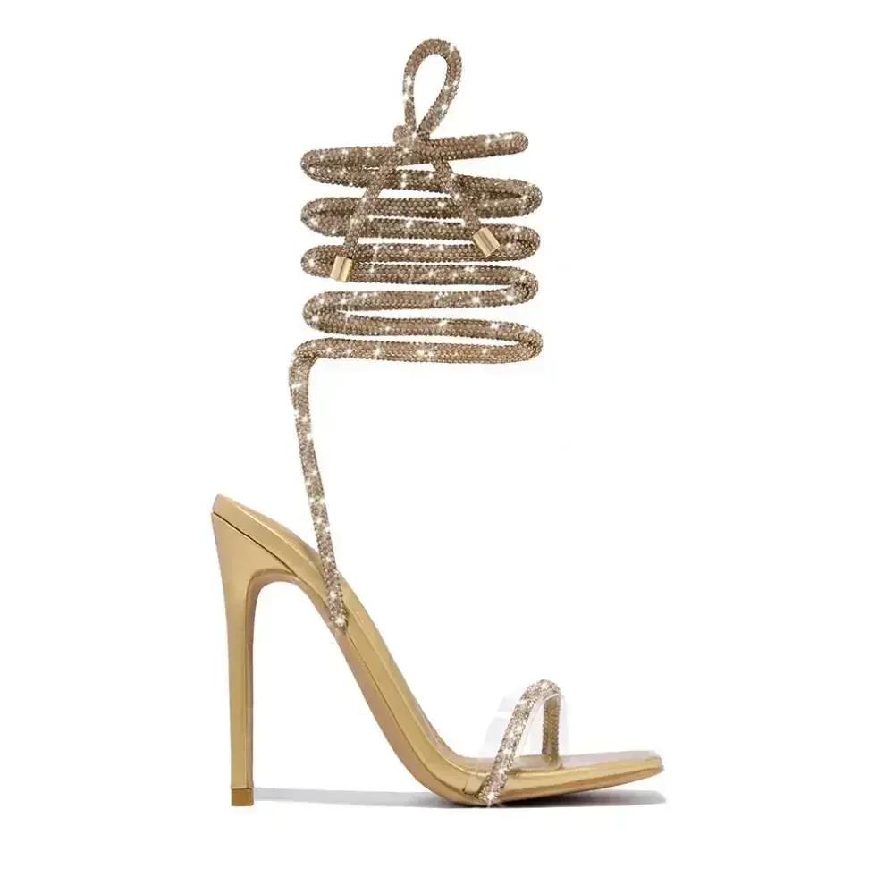 Fashion Sexy Open Toe Slim High Heels Shoes Womens Rome Pumps Ankle Bamd Cross Strap Stiletto Sandals Wedding Banquet Shoe
