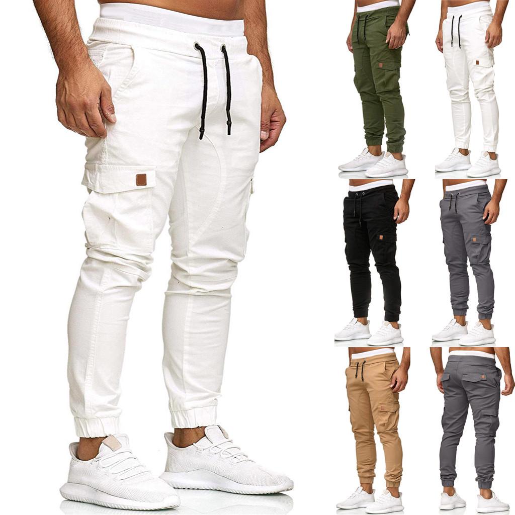 Men Sweatpants Casual Elastic Joggings Sport Solid Baggy Pockets Trousers