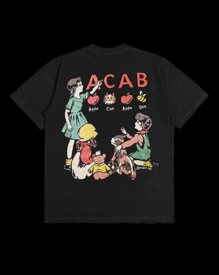 Męski T-shirt z czystej bawełny Lato nowa moda kreskówka ACAB spersonalizowany wzór Krótki rękaw Duży rozmiar Luźny Oddychający