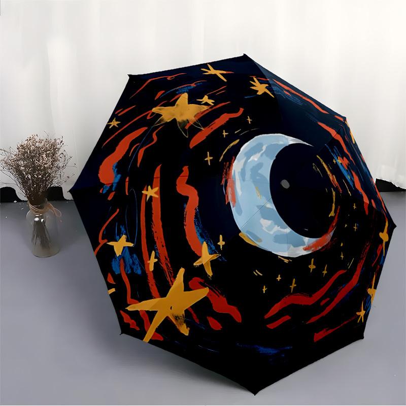 1pc Moon Stars Fashionable Automatic Opening/Closing Folding Umbrella with 8 Bones, Windproof Portable, Daily Use, Festive Gift001