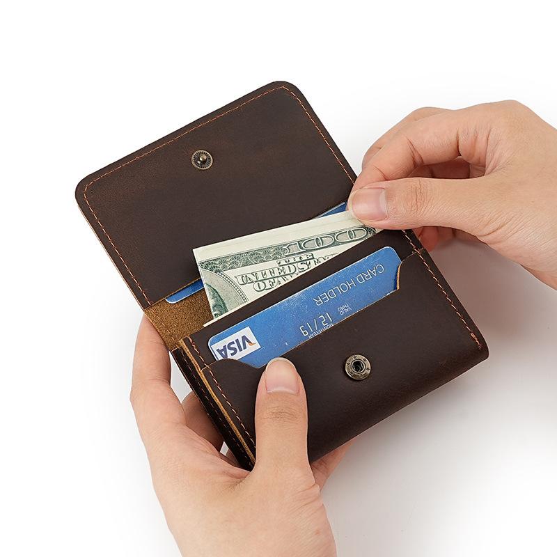100% Skóra Vintage Etui na Karty Męskie Skórzane Etui na Karty Kredytowe Mały Portfel Saszetka na Pieniądze Etui na Kartę ID Mini Portmonetka dla Mężczyzn