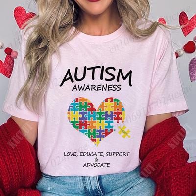 New Tshirts for Unisex Fashion Autism Love Print Unisex T Shirt Y2K Tops Streetwear Clothes Autism Awareness T Shirt Female Tees