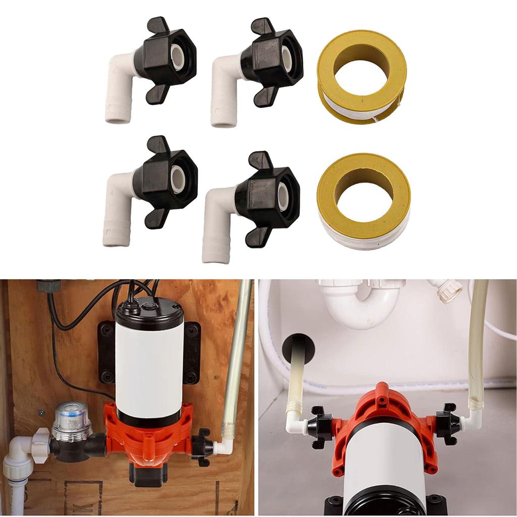 1/2'' x 1/4 NPT Barb Elbow and Straight Swivel Adapter RV Water Pump Fittings with Thread Seal Tape for Water Pump Strainer 4pcs