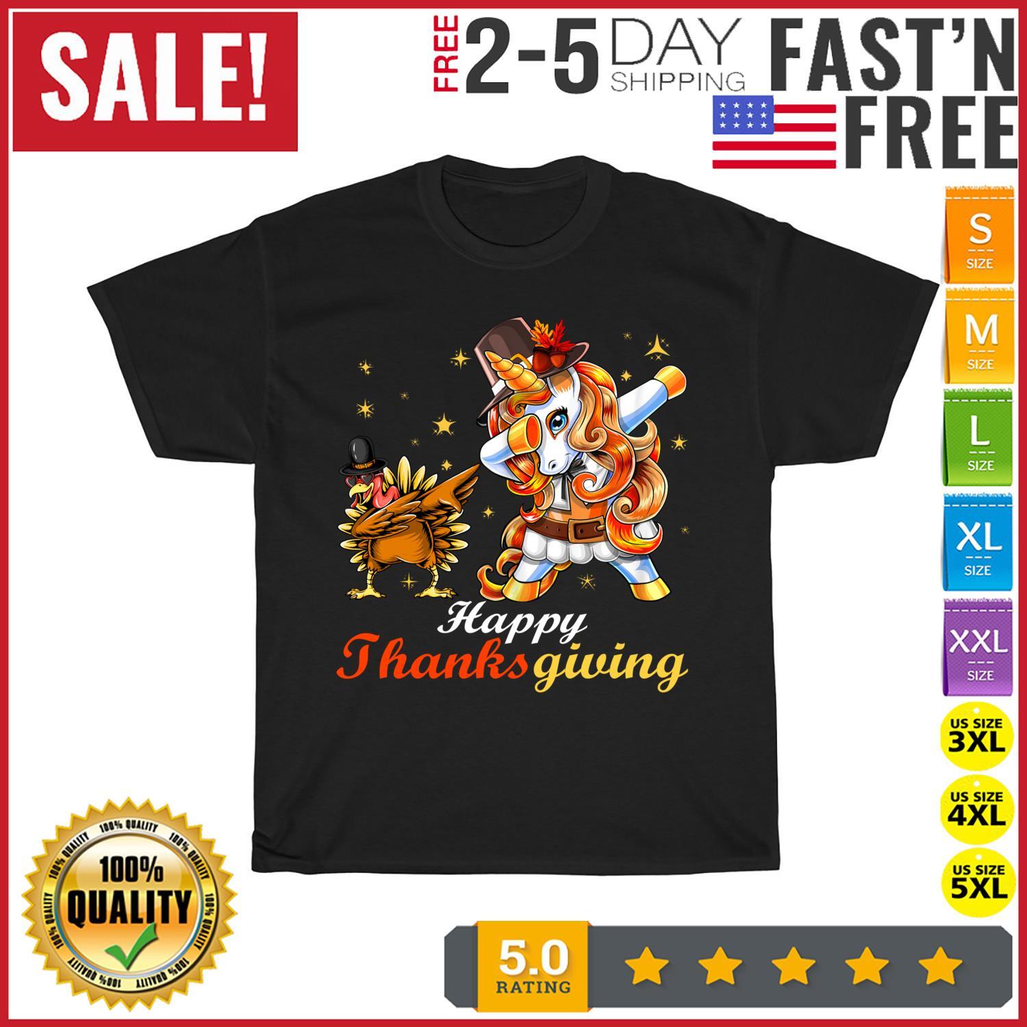 Dabbing Turkey Unicorn Pilgrim Costume Happy Thanksgiving T Shirt Mens Womens Tees Top Men Women New L